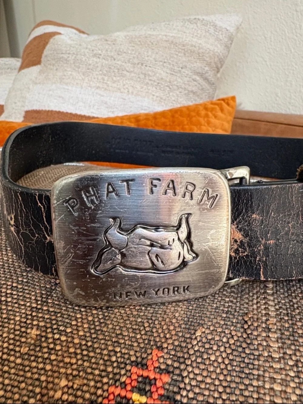 Vintage Phat Farm New York Metal Buckle Leather Belt